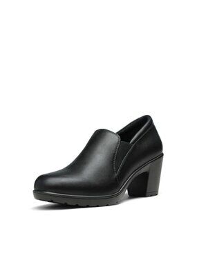 Women's Block Heel Loafers Pumps Faux Leather Round Toe Slip-On Work Shoes